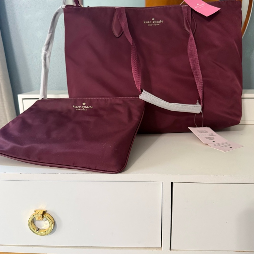Kate Spade Mel the little better nylon tote and pouch set deep berry NWT